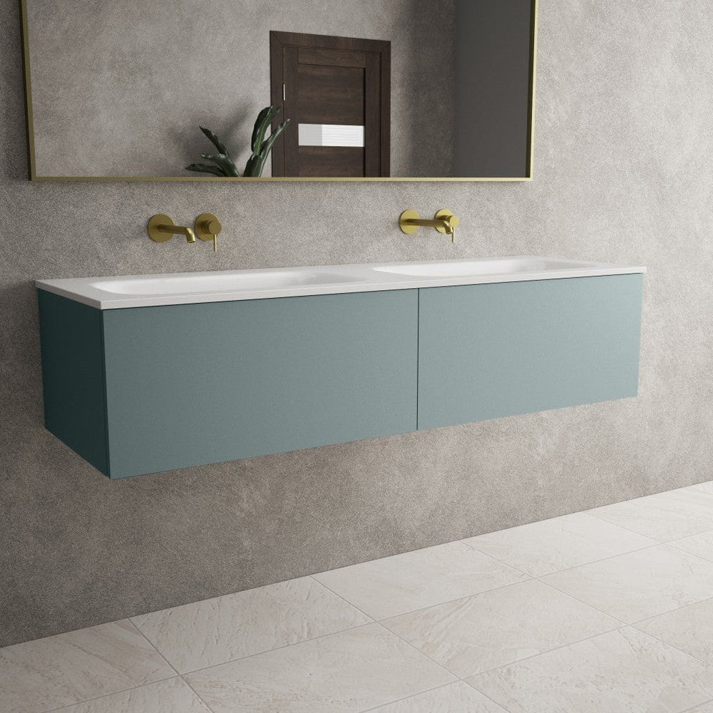 Raffinata Two Drawer Vanity Unit With Beyondstone Double Basin - Matt Fjord 1400mm
