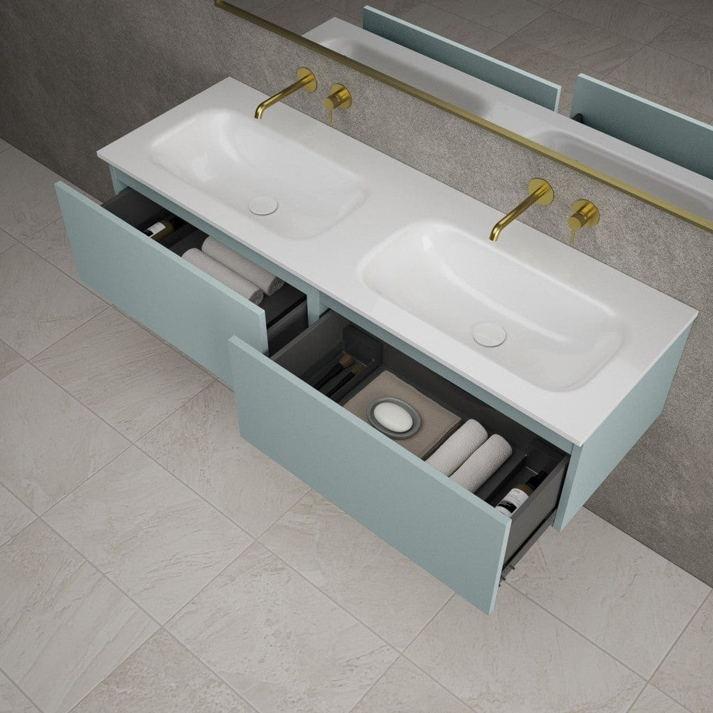 Raffinata Two Drawer Vanity Unit With Beyondstone Double Basin - Matt Fjord 1400mm
