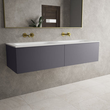 Raffinata Two Drawer Vanity Unit With Beyondstone Double Basin - Matt Graphite 1400mm