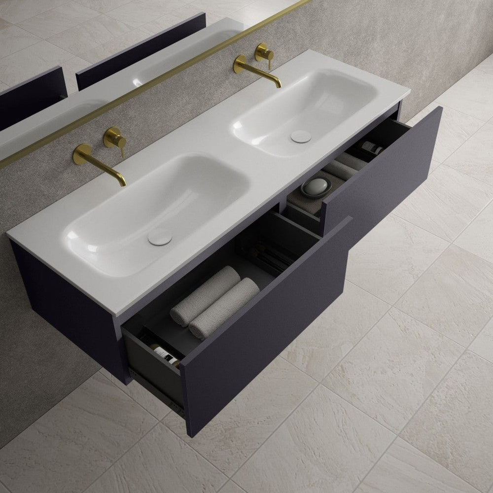 Raffinata Two Drawer Vanity Unit With Beyondstone Double Basin - Matt Graphite 1400mm