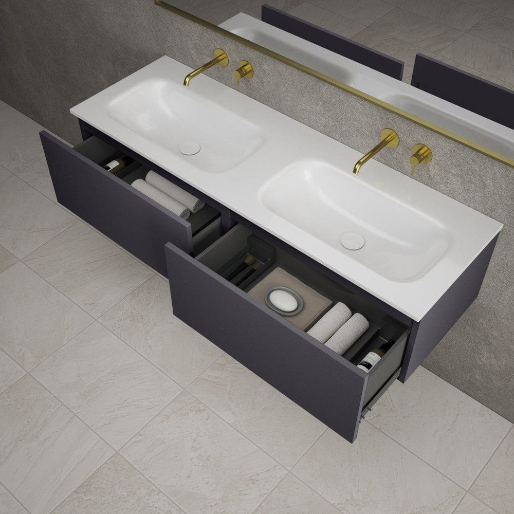 Raffinata Two Drawer Vanity Unit With Beyondstone Double Basin - Matt Graphite 1400mm
