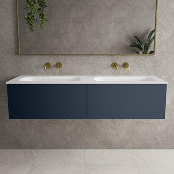 Raffinata Two Drawer Vanity Unit With Beyondstone Double Basin - Matt Indigo 1400mm
