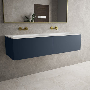Raffinata Two Drawer Vanity Unit With Beyondstone Double Basin - Matt Indigo 1400mm