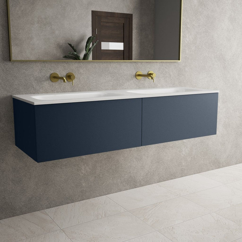 Raffinata Two Drawer Vanity Unit With Beyondstone Double Basin - Matt Indigo 1400mm