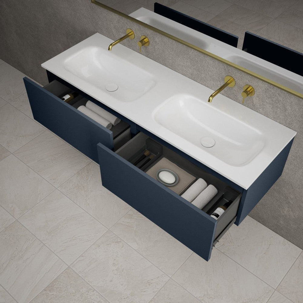 Raffinata Two Drawer Vanity Unit With Beyondstone Double Basin - Matt Indigo 1400mm