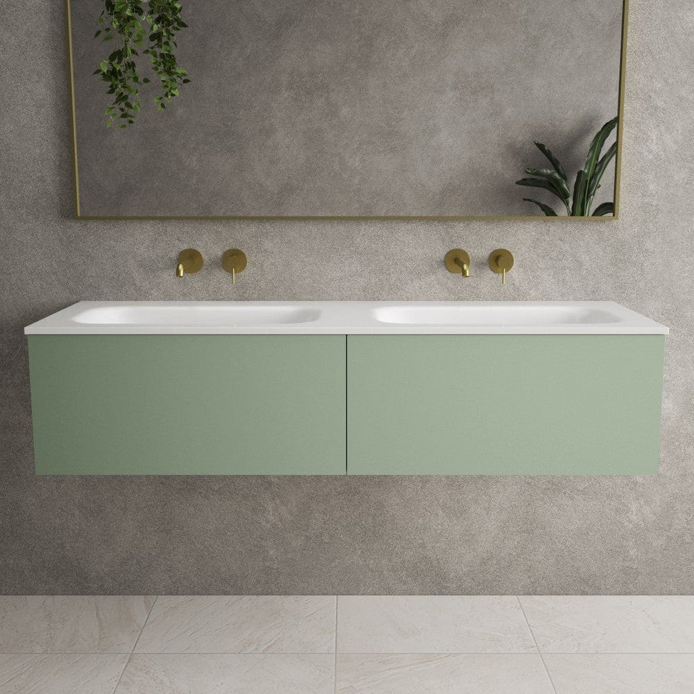 Raffinata Two Drawer Vanity Unit With Beyondstone Double Basin - Matt Light Green 1400mm image