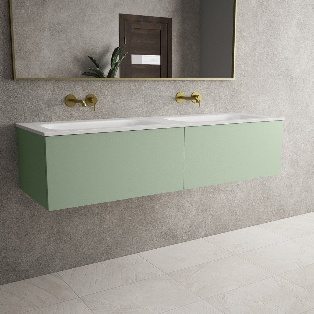 Raffinata Two Drawer Vanity Unit With Beyondstone Double Basin - Matt Light Green 1400mm