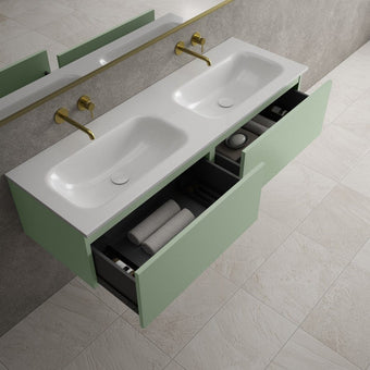 Raffinata Two Drawer Vanity Unit With Beyondstone Double Basin - Matt Light Green 1400mm