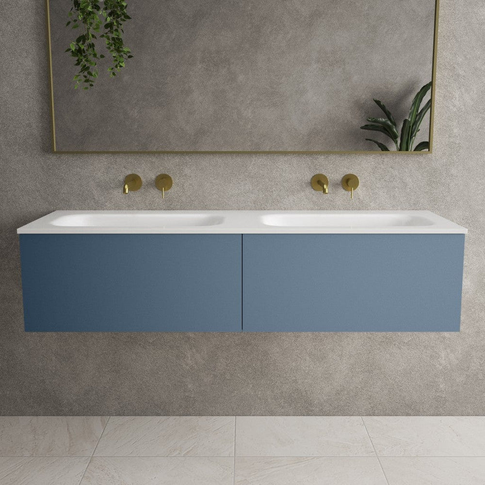 Raffinata Two Drawer Vanity Unit With Beyondstone Double Basin - Matt Navy 1400mm image