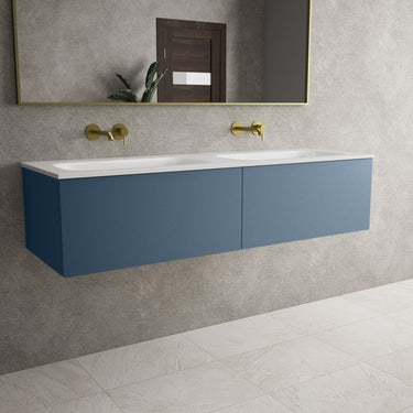 Raffinata Two Drawer Vanity Unit With Beyondstone Double Basin - Matt Navy 1400mm