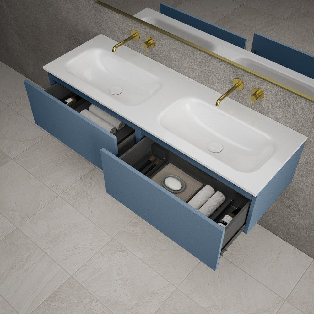 Raffinata Two Drawer Vanity Unit With Beyondstone Double Basin - Matt Navy 1400mm