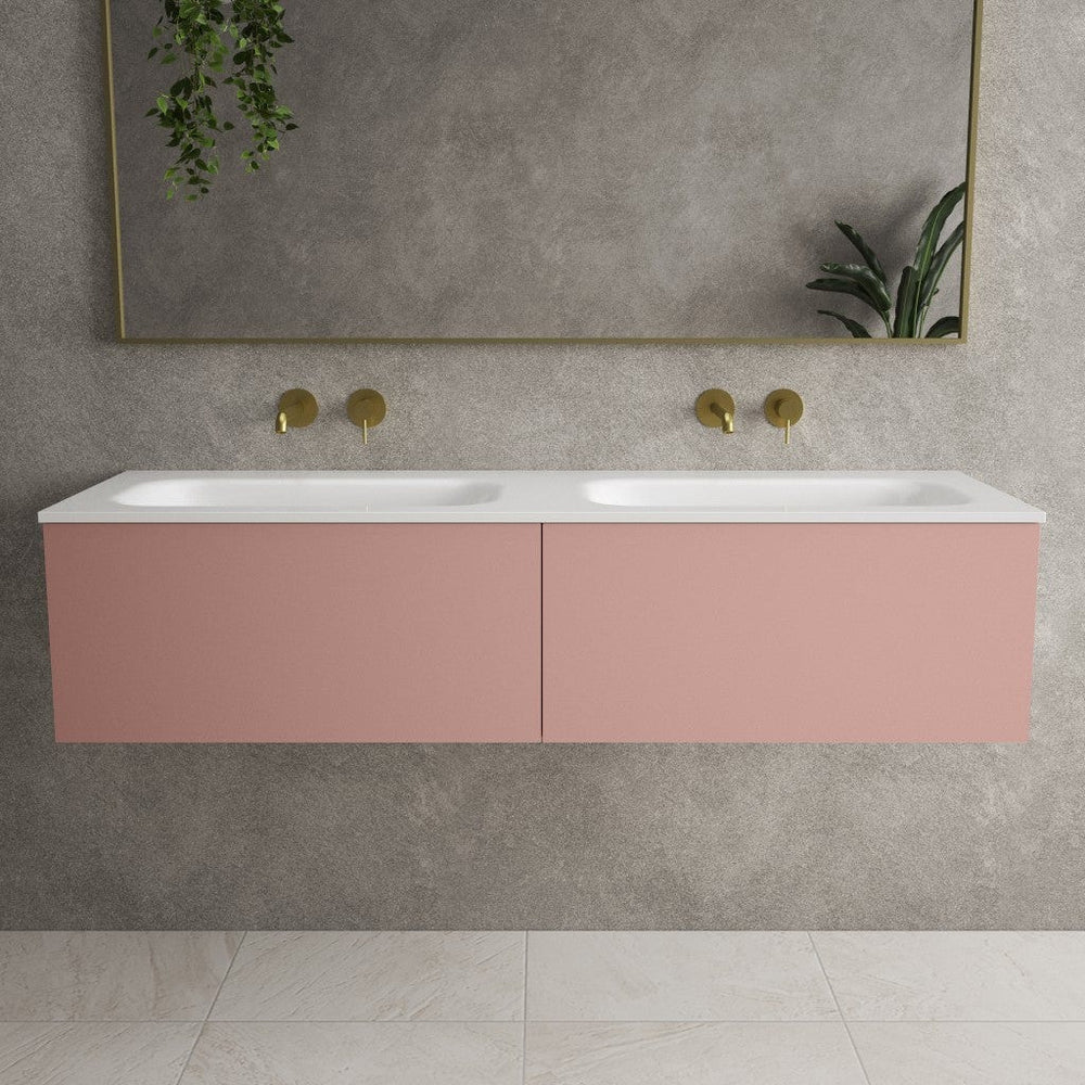 Raffinata Two Drawer Vanity Unit With Beyondstone Double Basin - Matt Pink 1400mm image