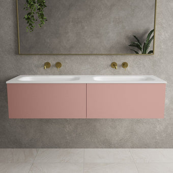Raffinata Two Drawer Vanity Unit With Beyondstone Double Basin - Matt Pink 1400mm