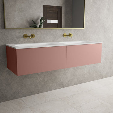 Raffinata Two Drawer Vanity Unit With Beyondstone Double Basin - Matt Pink 1400mm
