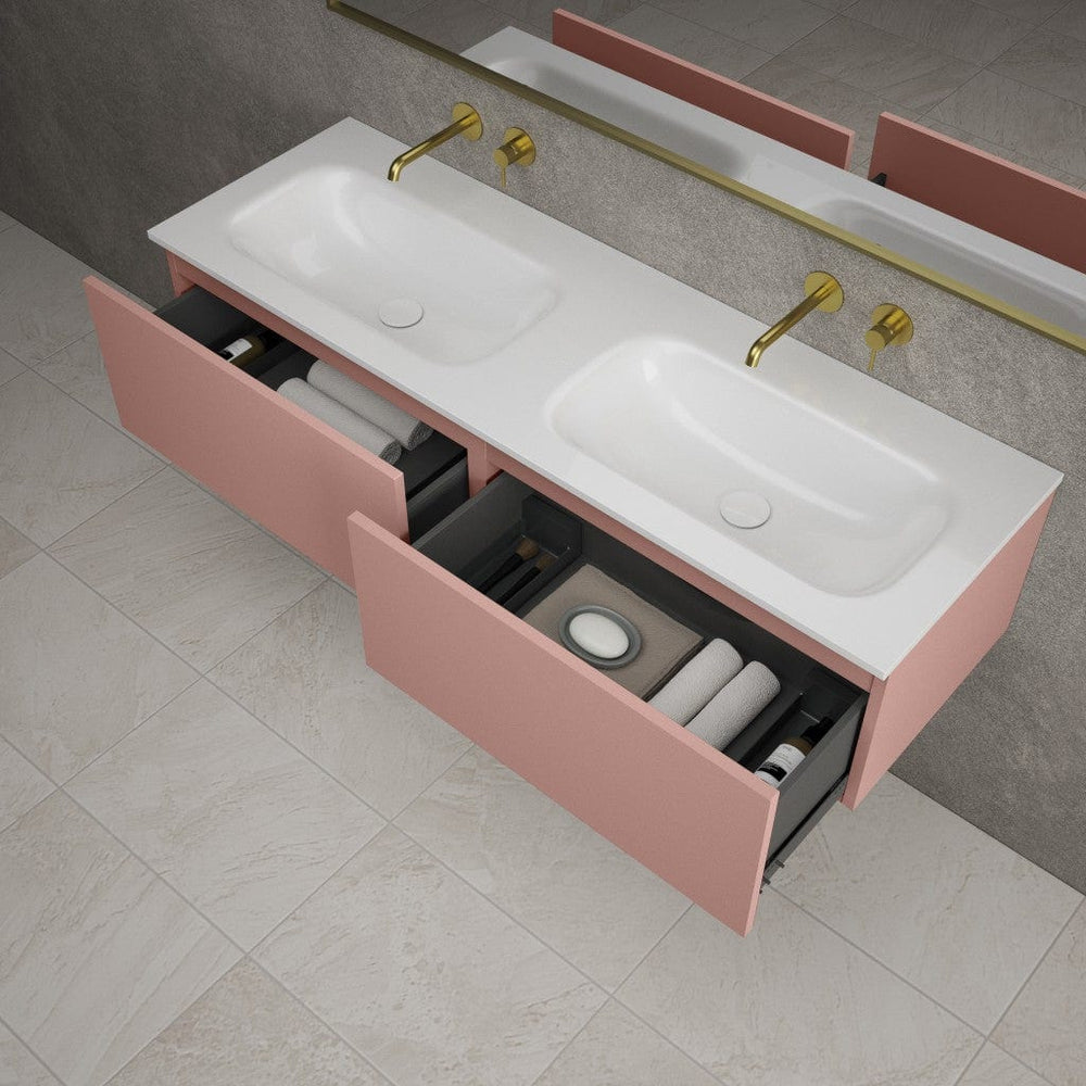 Raffinata Two Drawer Vanity Unit With Beyondstone Double Basin - Matt Pink 1400mm