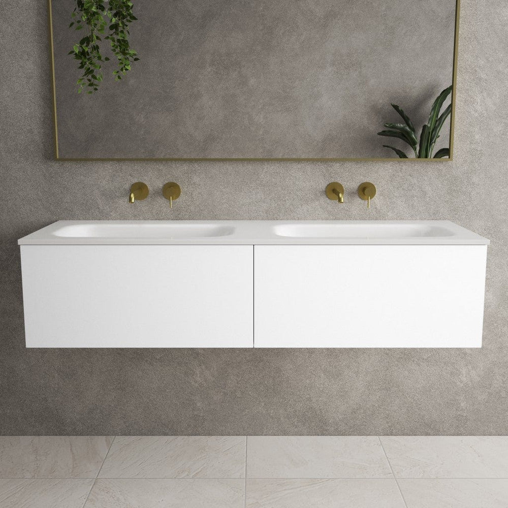 Raffinata Two Drawer Vanity Unit With Beyondstone Double Basin - Matt White 1400mm