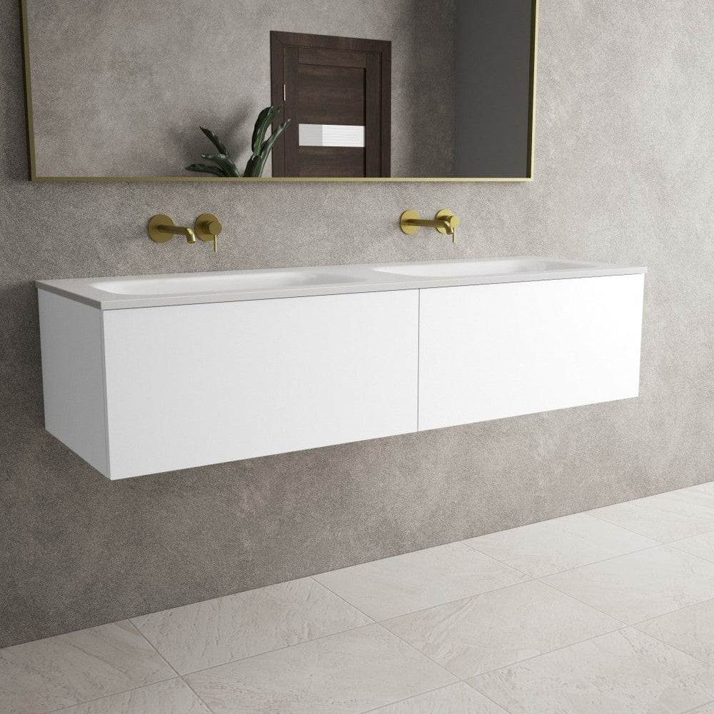 Raffinata Two Drawer Vanity Unit With Beyondstone Double Basin - Matt White 1400mm