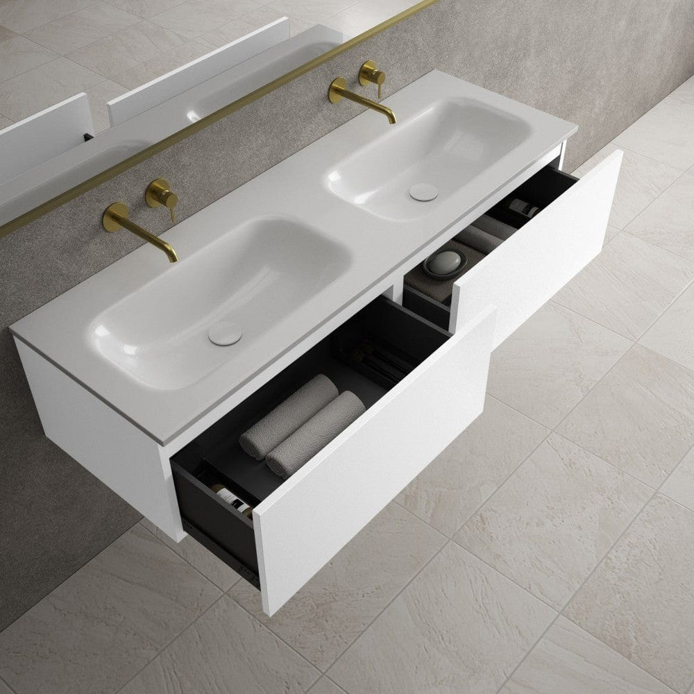 Raffinata Two Drawer Vanity Unit With Beyondstone Double Basin - Matt White 1400mm