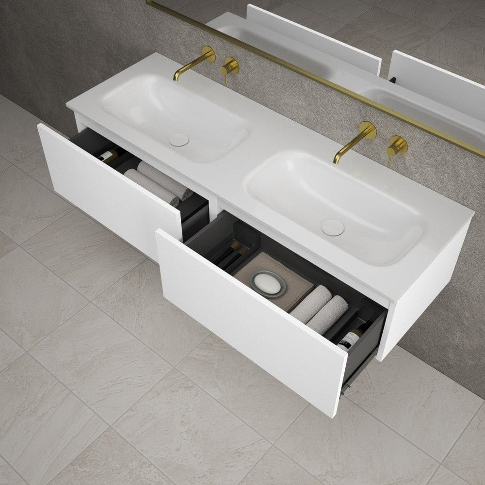 Raffinata Two Drawer Vanity Unit With Beyondstone Double Basin - Matt White 1400mm