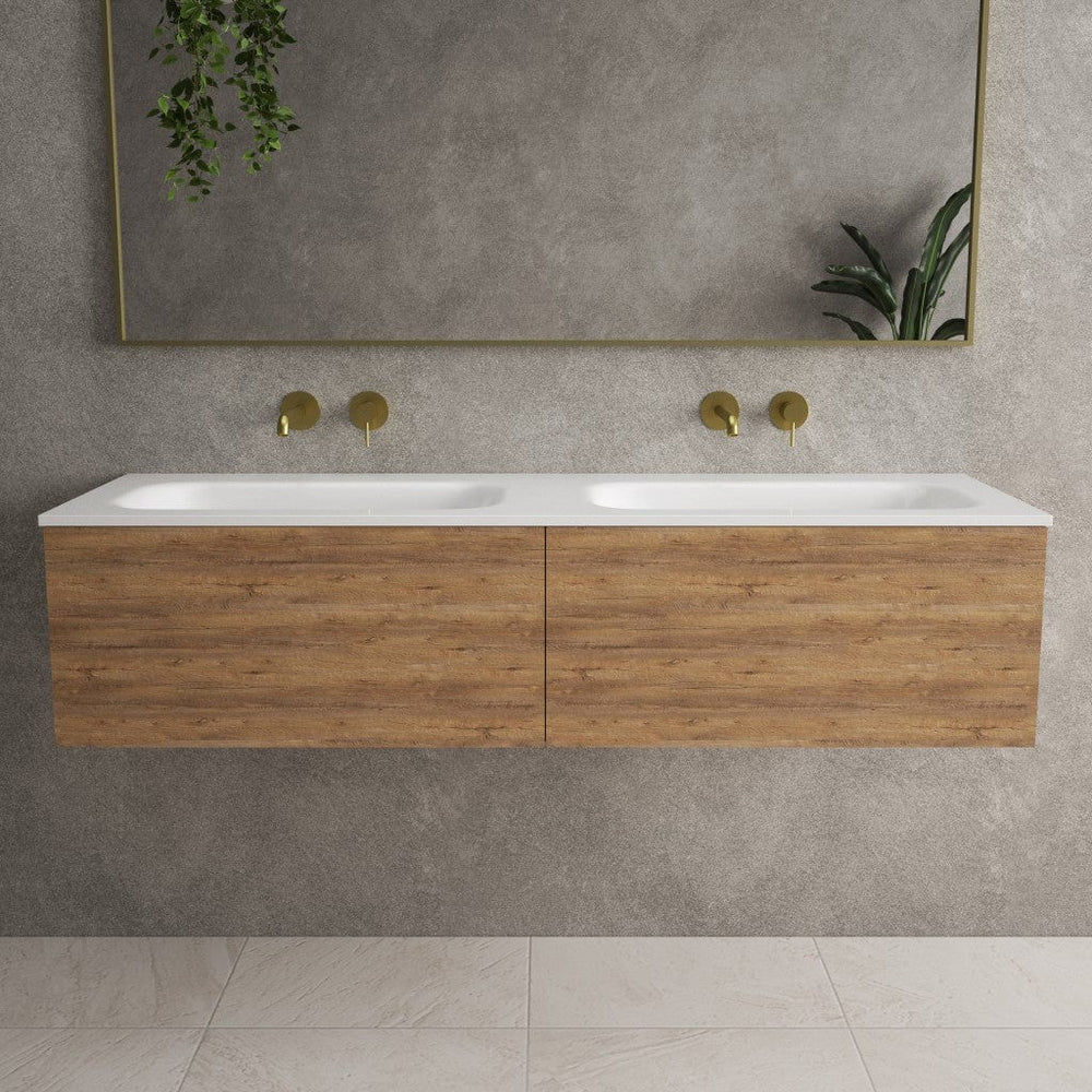 Raffinata Two Drawer Vanity Unit With Beyondstone Double Basin - Oak 1400mm image
