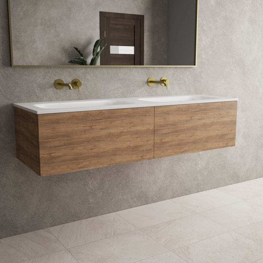 Raffinata Two Drawer Vanity Unit With Beyondstone Double Basin - Oak 1400mm