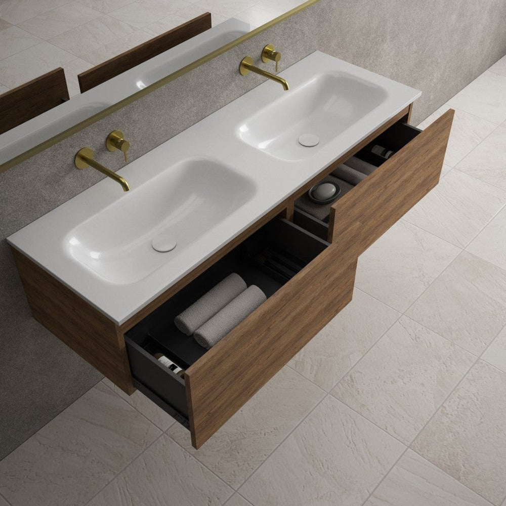 Raffinata Two Drawer Vanity Unit With Beyondstone Double Basin - Oak 1400mm