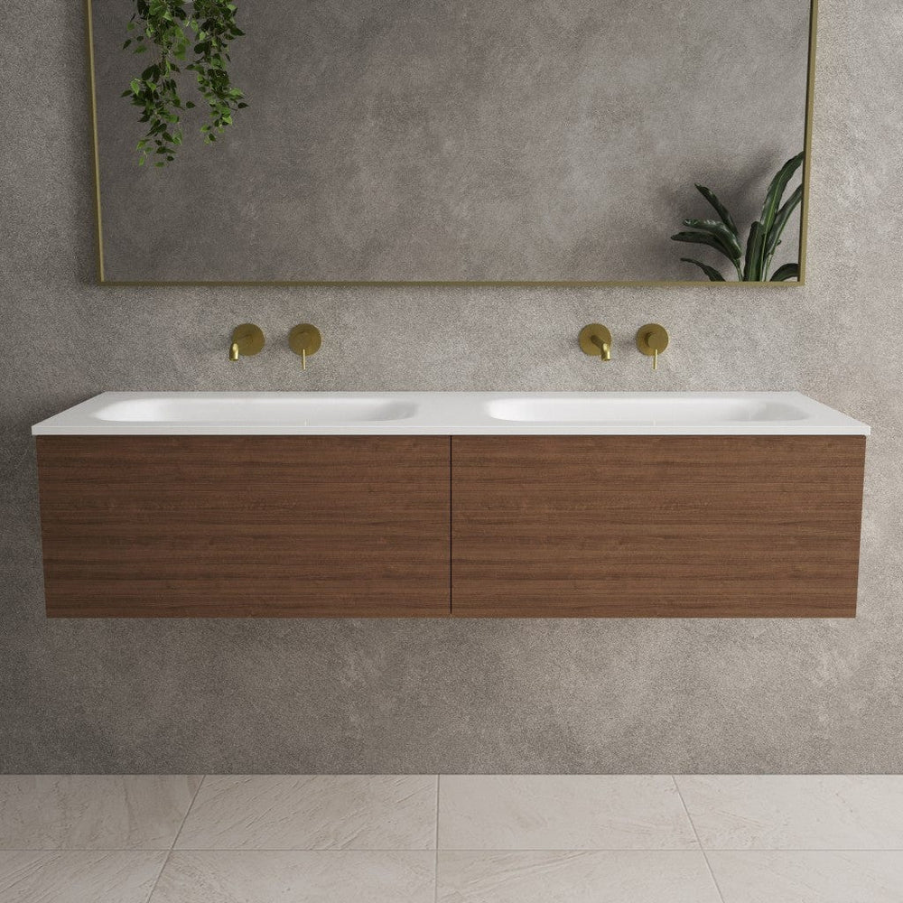 Raffinata Two Drawer Vanity Unit With Beyondstone Double Basin - Walnut 1400mm