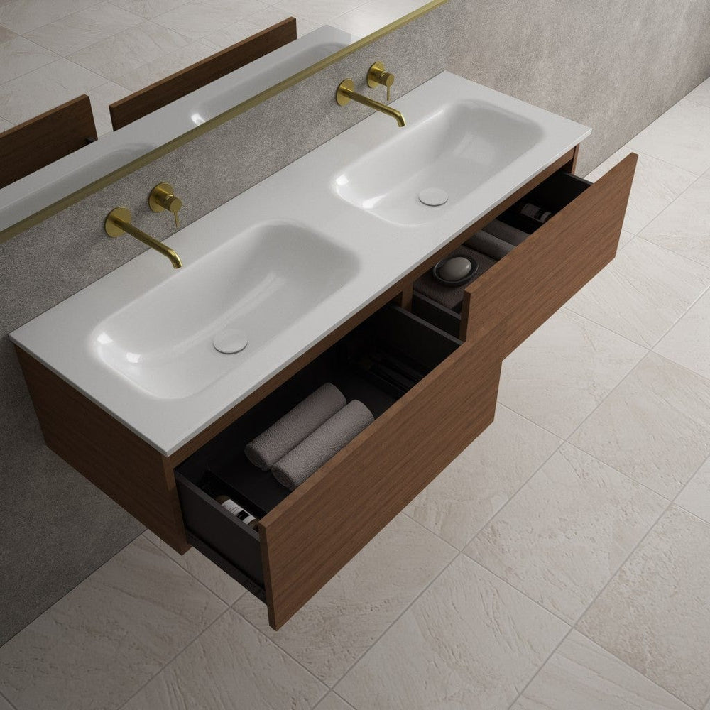 Raffinata Two Drawer Vanity Unit With Beyondstone Double Basin - Walnut 1400mm