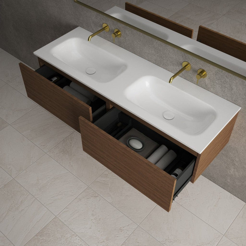 Raffinata Two Drawer Vanity Unit With Beyondstone Double Basin - Walnut 1400mm