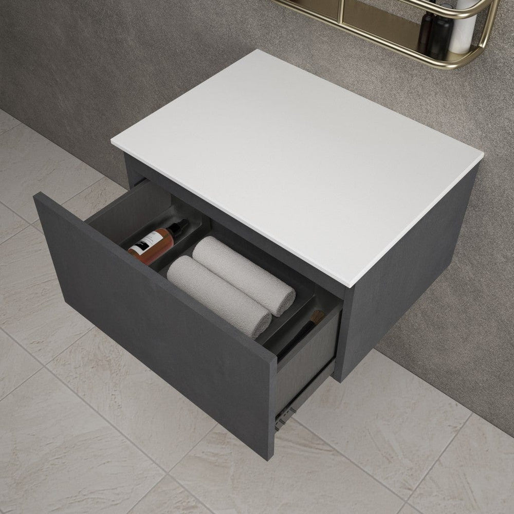 Raffinata Single Drawer Countertop Vanity Unit - Dark Concrete 600mm