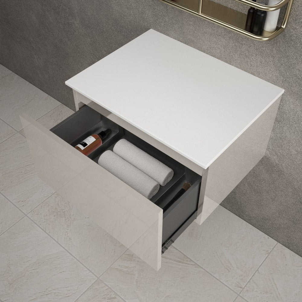 Raffinata Single Drawer Countertop Vanity Unit - Gloss Cashmere 600mm