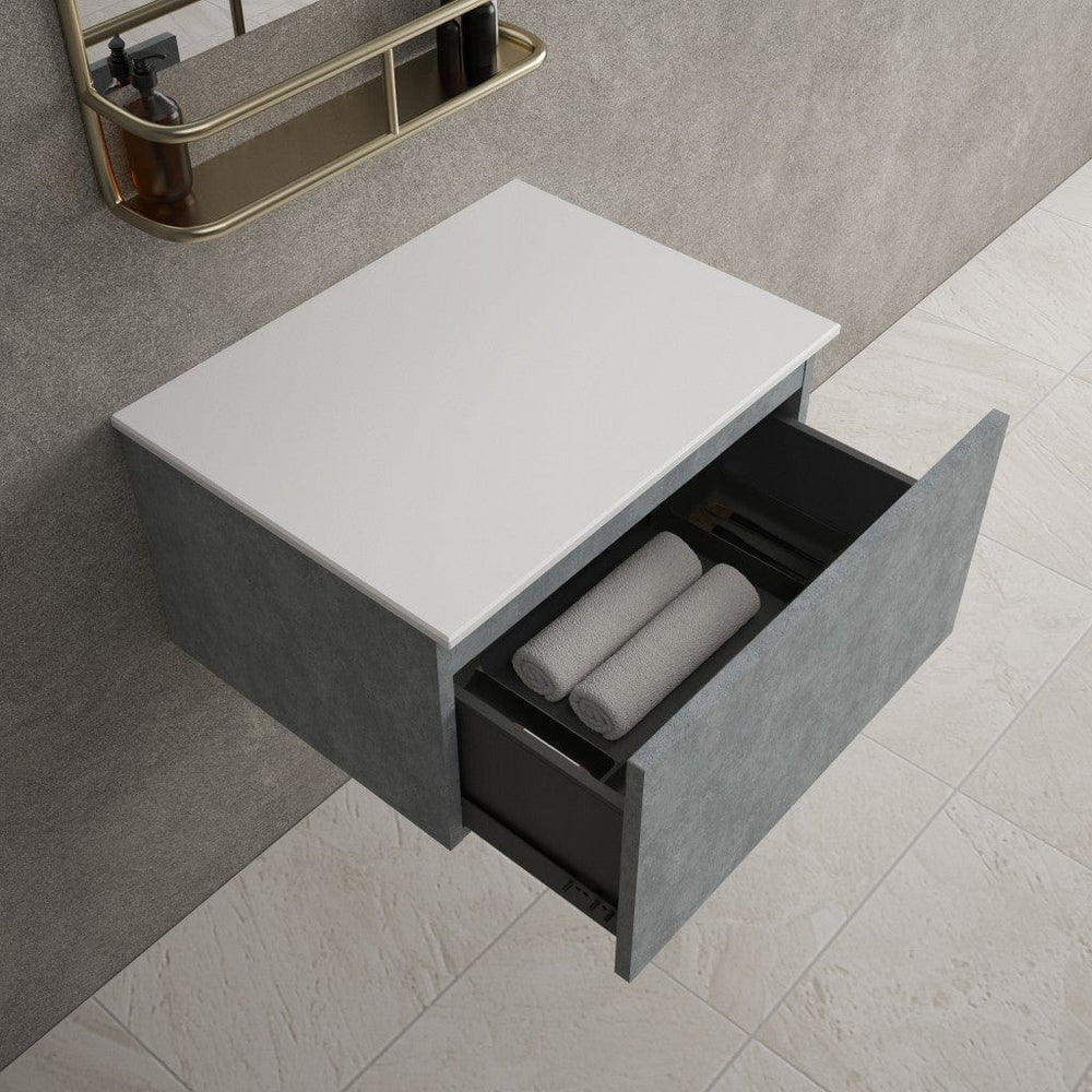 Raffinata Single Drawer Countertop Vanity Unit - Light Concrete 600mm