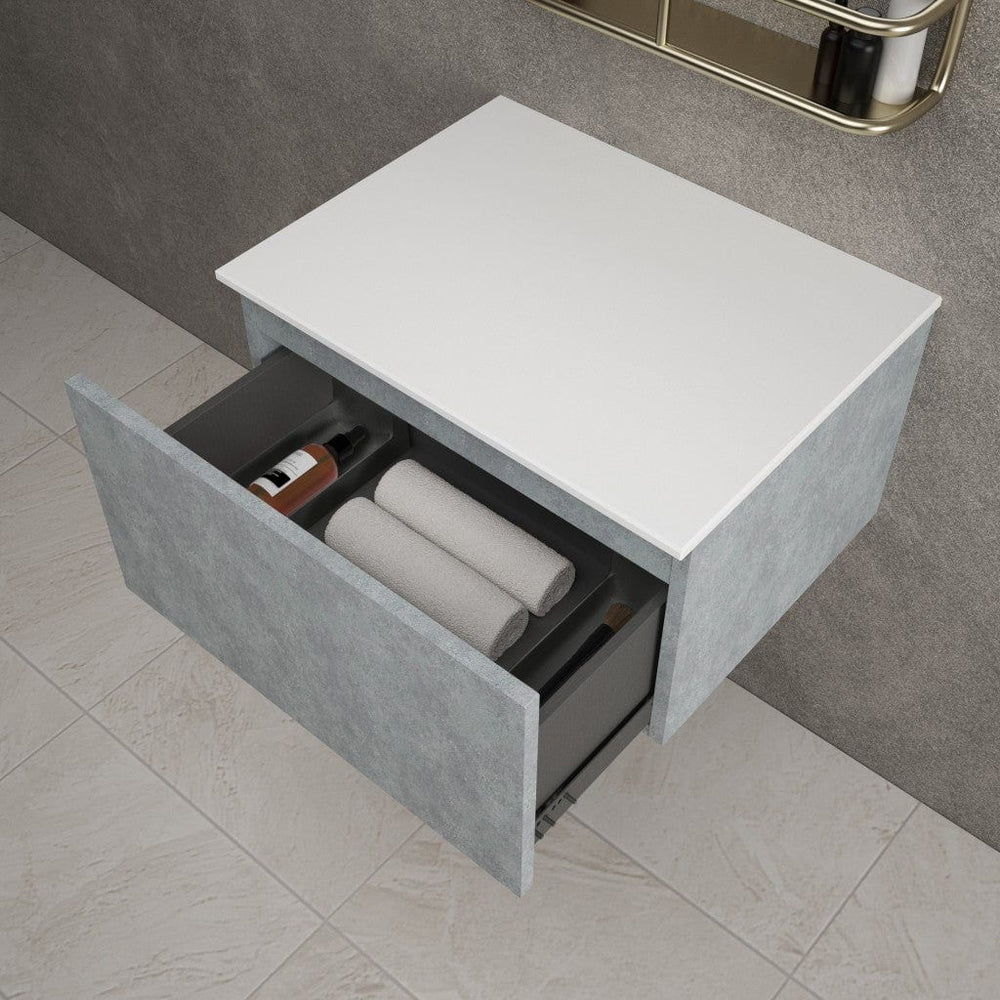 Raffinata Single Drawer Countertop Vanity Unit - Light Concrete 600mm