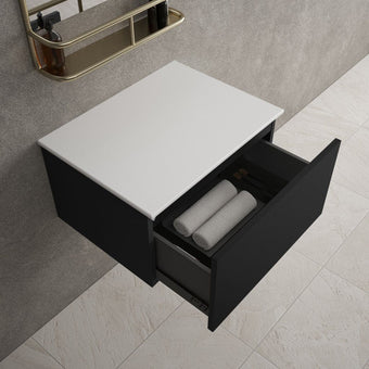 Raffinata Single Drawer Countertop Vanity Unit - Matt Black 600mm
