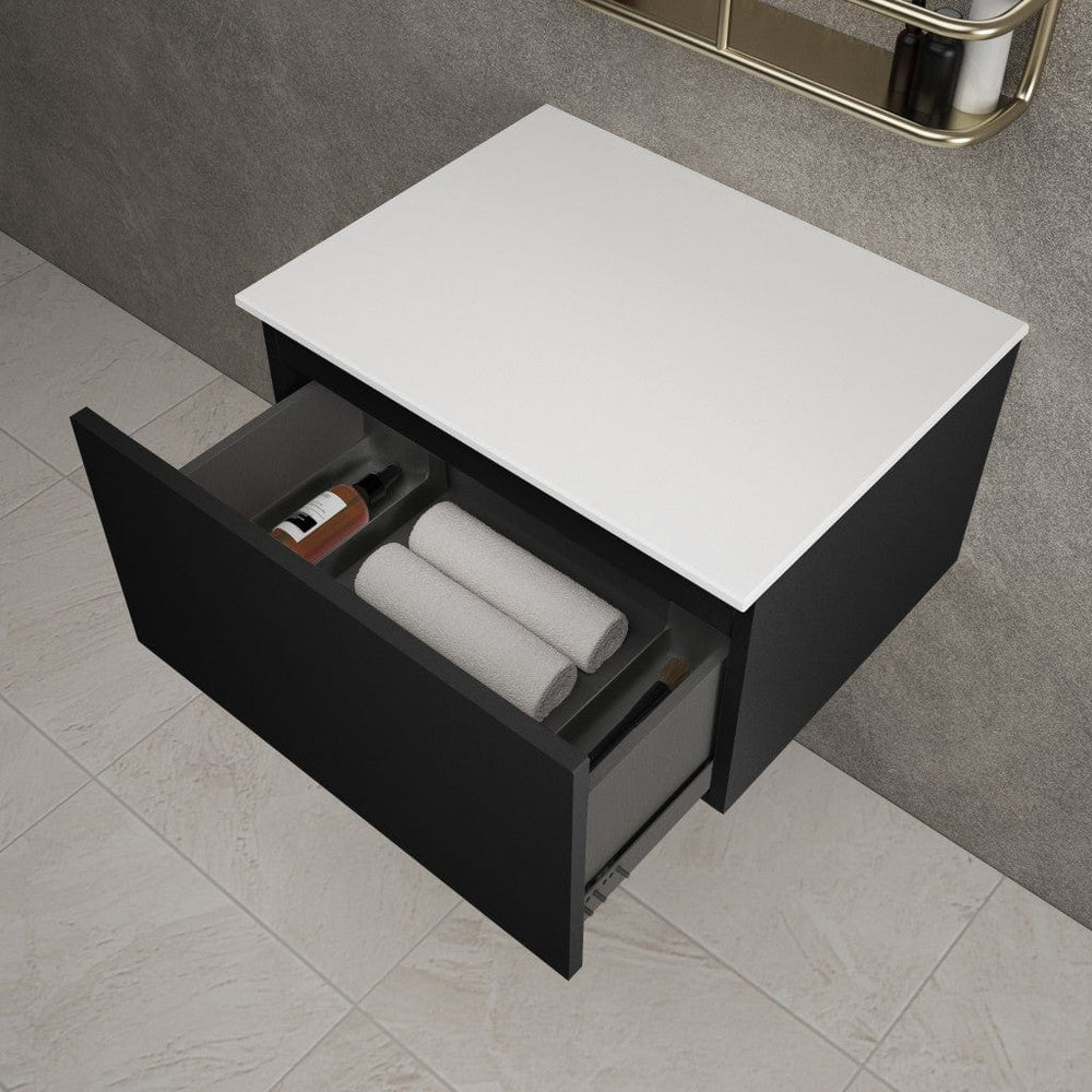 Raffinata Single Drawer Countertop Vanity Unit - Matt Black 600mm
