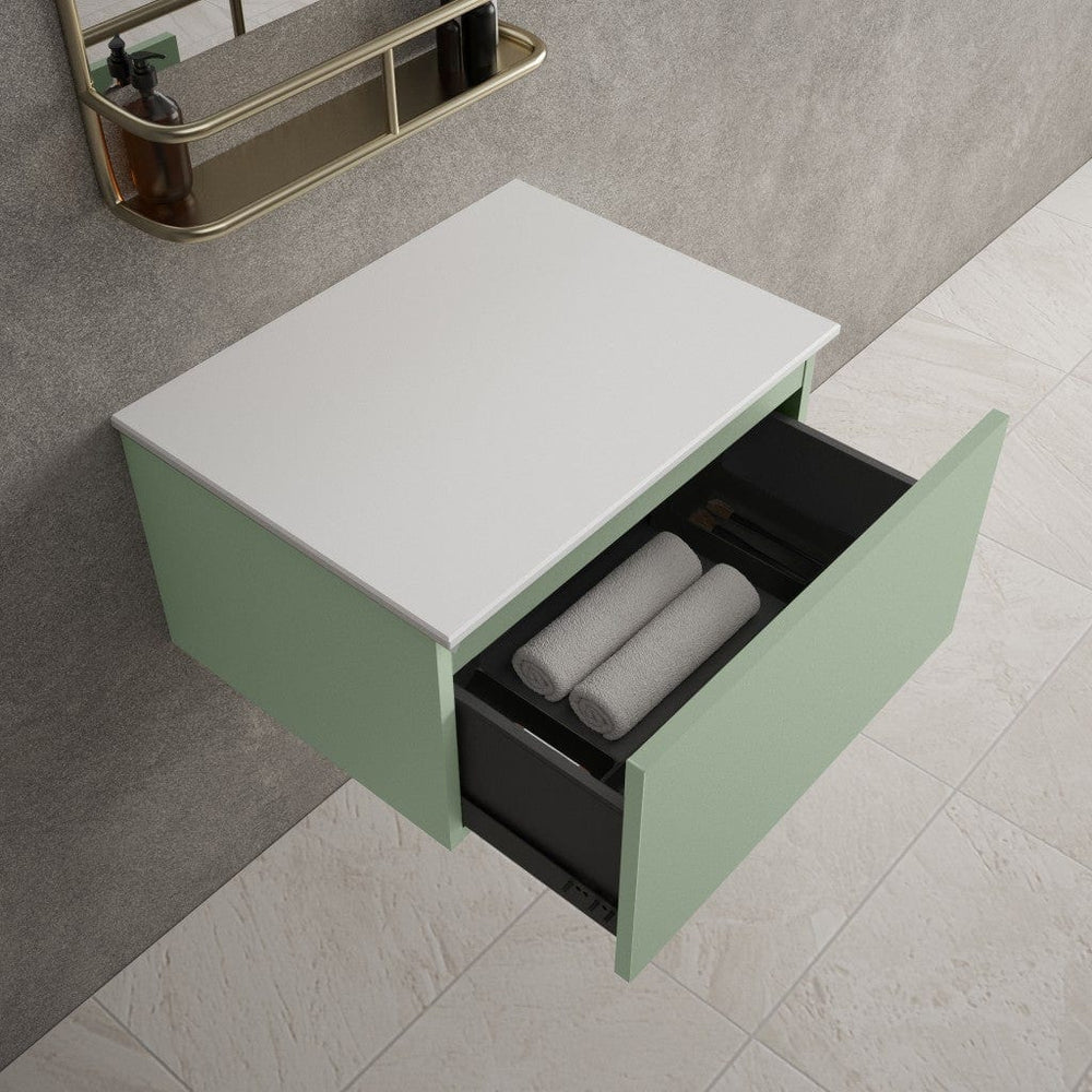 Raffinata Single Drawer Countertop Vanity Unit - Matt Light Green 600mm