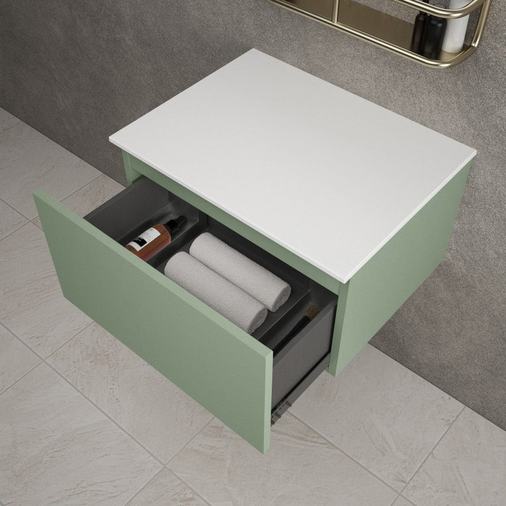 Raffinata Single Drawer Countertop Vanity Unit - Matt Light Green 600mm