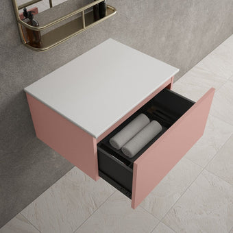 Raffinata Single Drawer Countertop Vanity Unit - Matt Pink 600mm