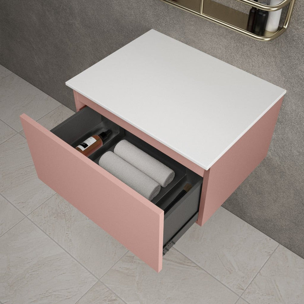 Raffinata Single Drawer Countertop Vanity Unit - Matt Pink 600mm