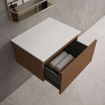Raffinata Single Drawer Countertop Vanity Unit - Walnut 600mm