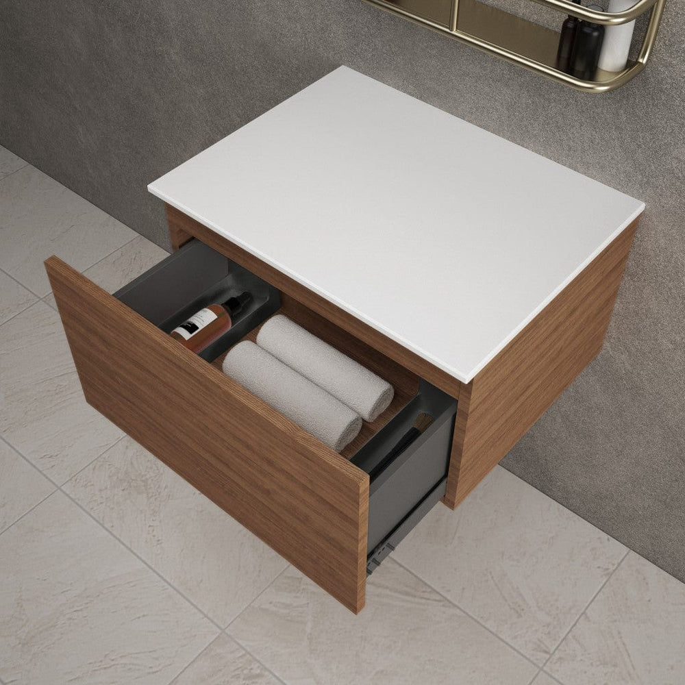 Raffinata Single Drawer Countertop Vanity Unit - Walnut 600mm