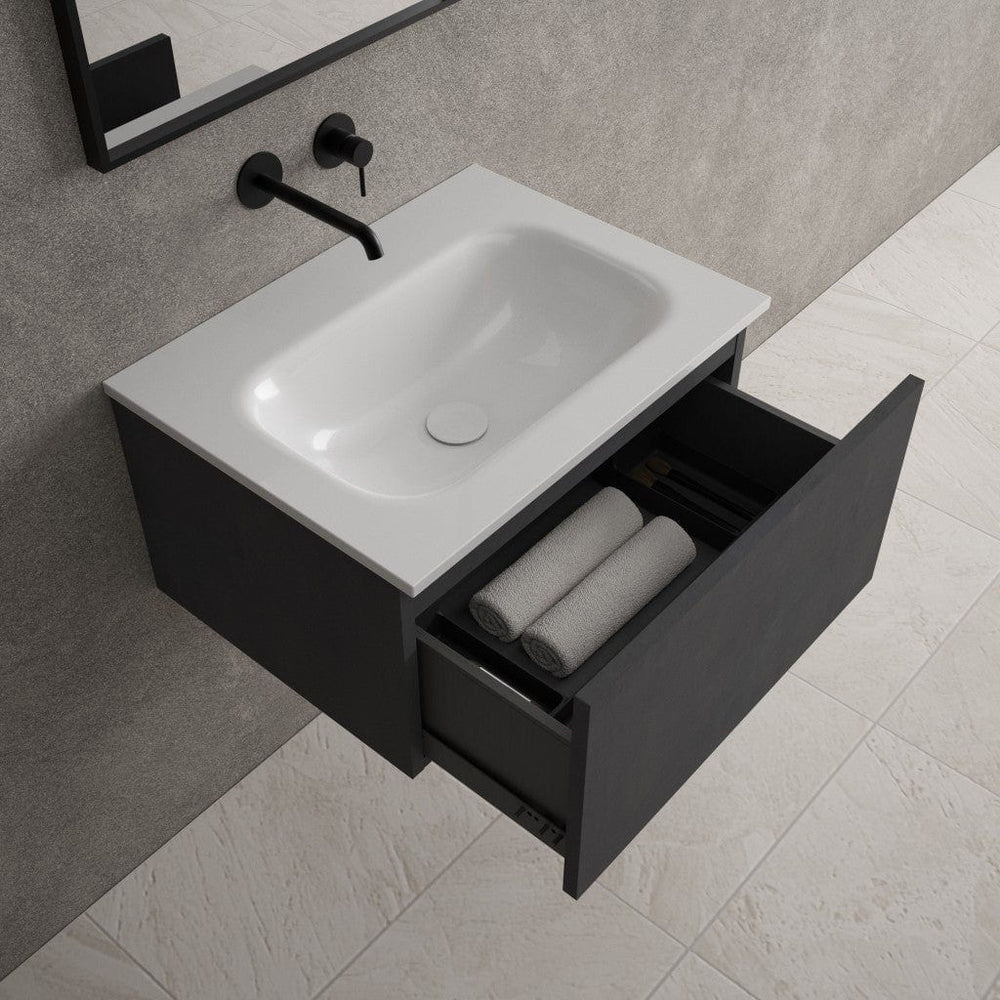 Raffinata One Drawer Vanity Unit With Beyondstone Basin - Dark Concrete 600mm
