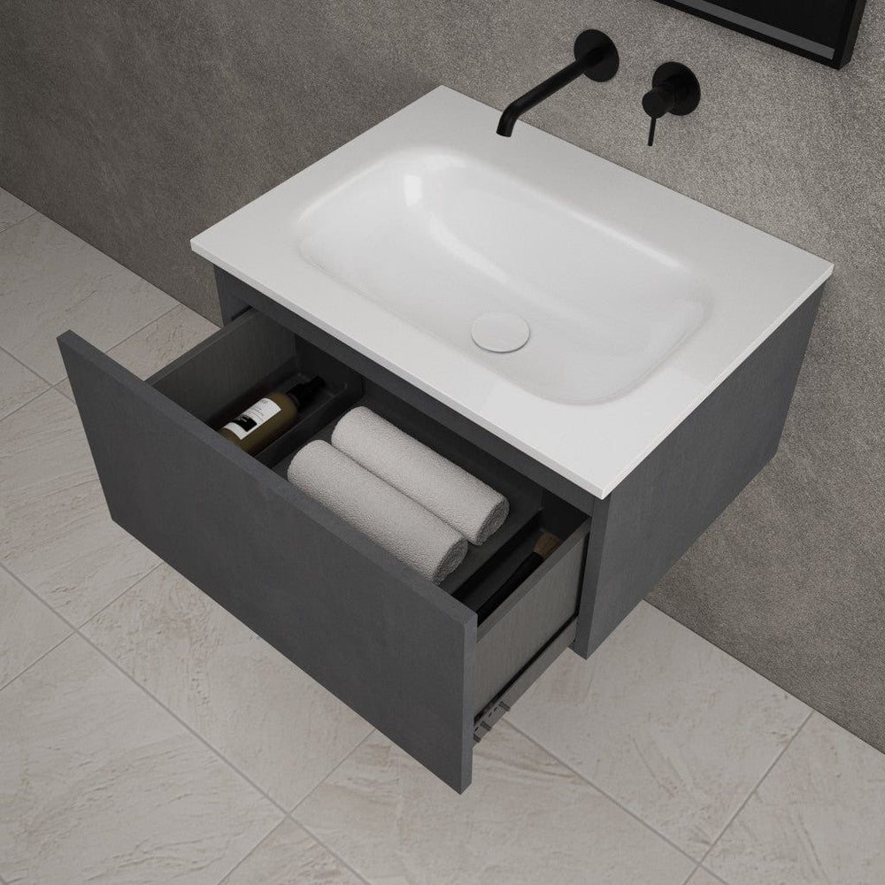 Raffinata One Drawer Vanity Unit With Beyondstone Basin - Dark Concrete 600mm