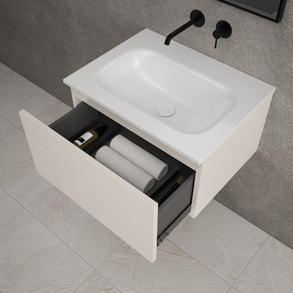 Raffinata One Drawer Vanity Unit  With Beyondstone Basin - Gloss Cashmere 600mm