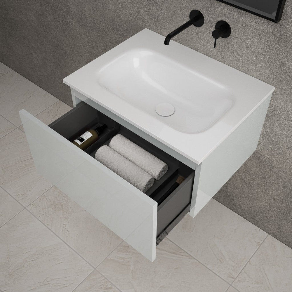 Raffinata One Drawer Vanity Unit  With Beyondstone Basin - Gloss Dove 600mm