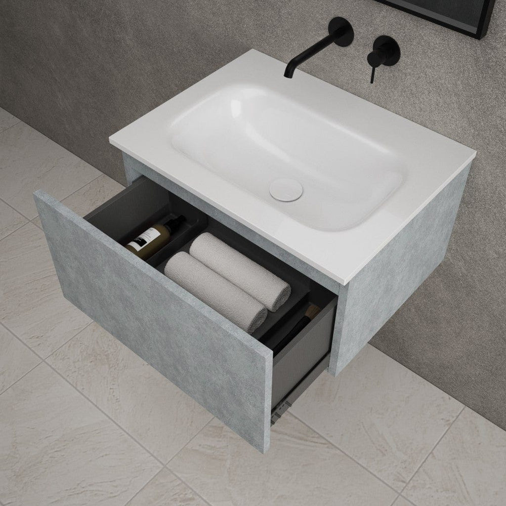 Raffinata One Drawer Vanity Unit  With Beyondstone Basin - Light Concrete 600mm