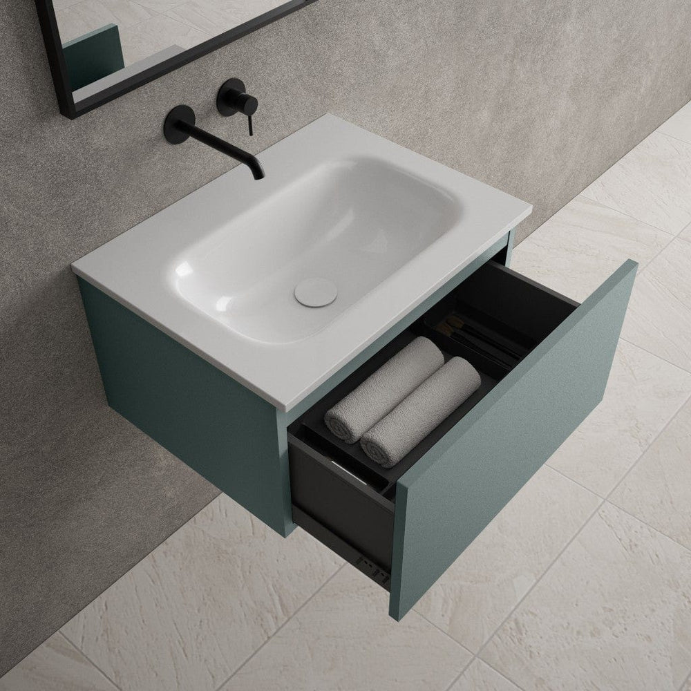 Raffinata One Drawer Vanity Unit  With Beyondstone Basin - Matt Dark Green 600mm