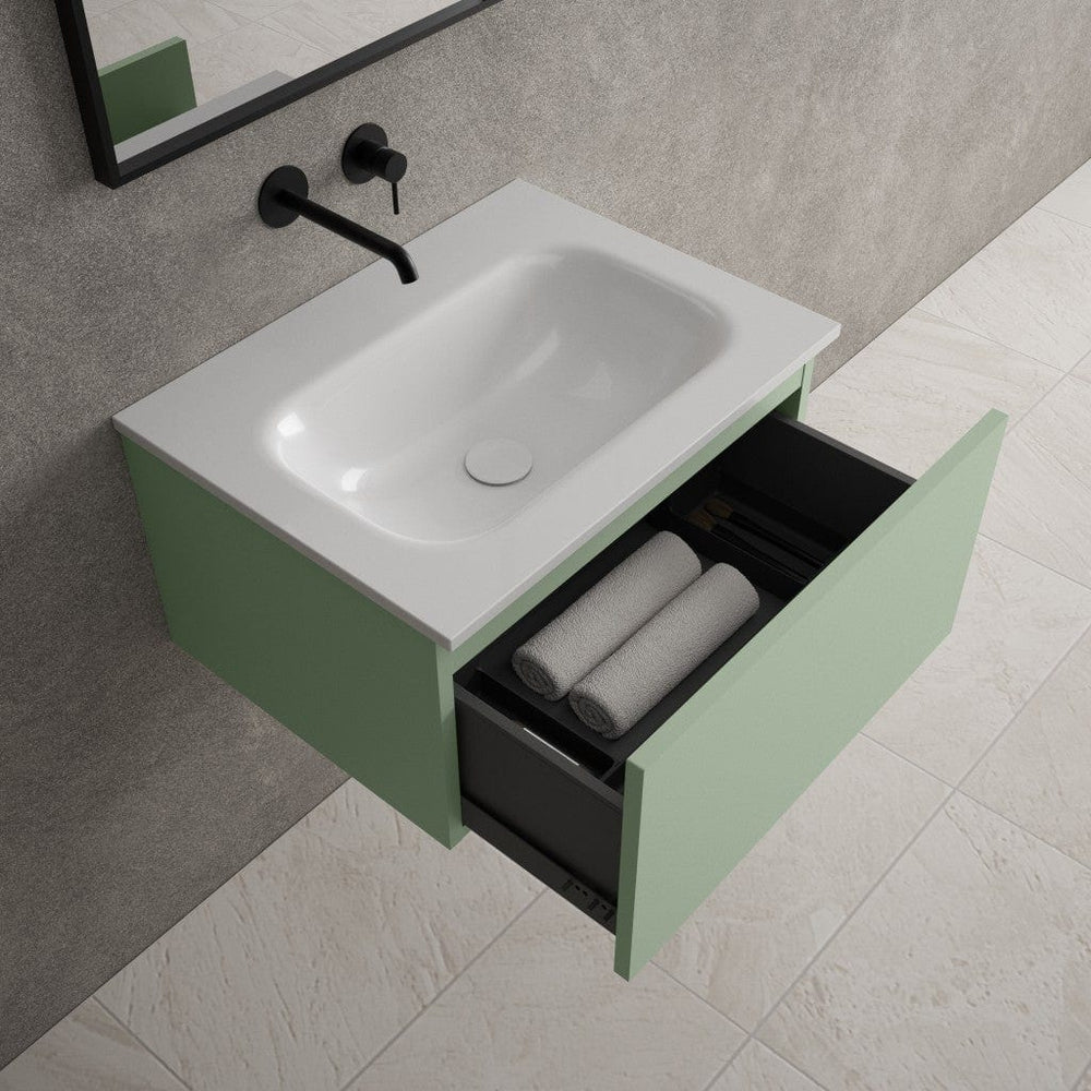 Raffinata One Drawer Vanity Unit  With Beyondstone Basin - Matt Light Green 600mm