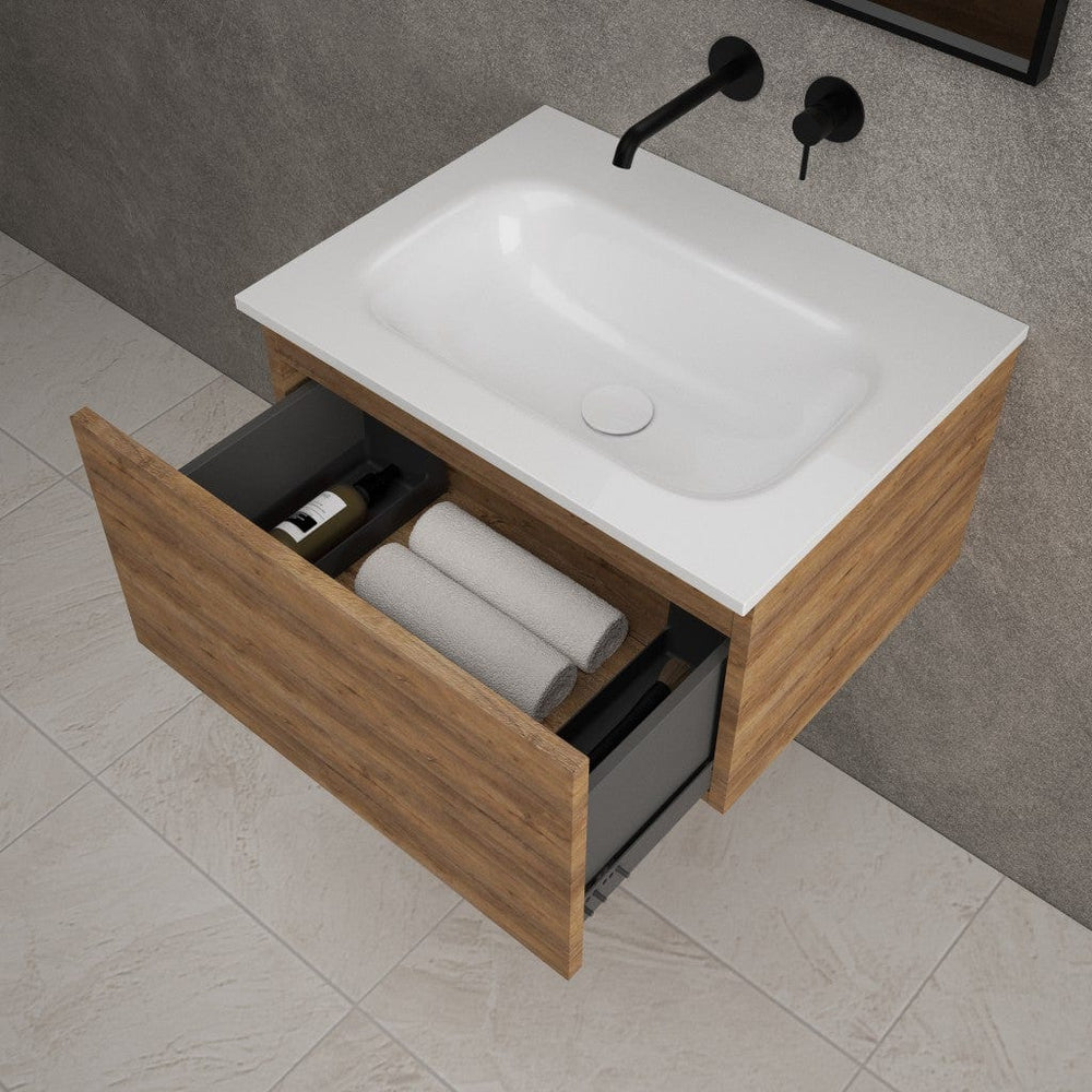 Raffinata One Drawer Vanity Unit  With Beyondstone Basin - Oak 600mm