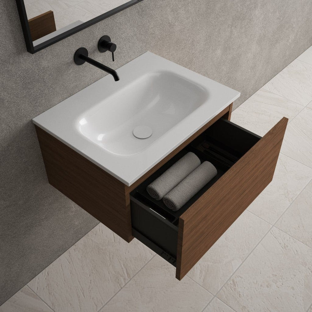 Raffinata One Drawer Vanity Unit  With Beyondstone Basin - Walnut 600mm